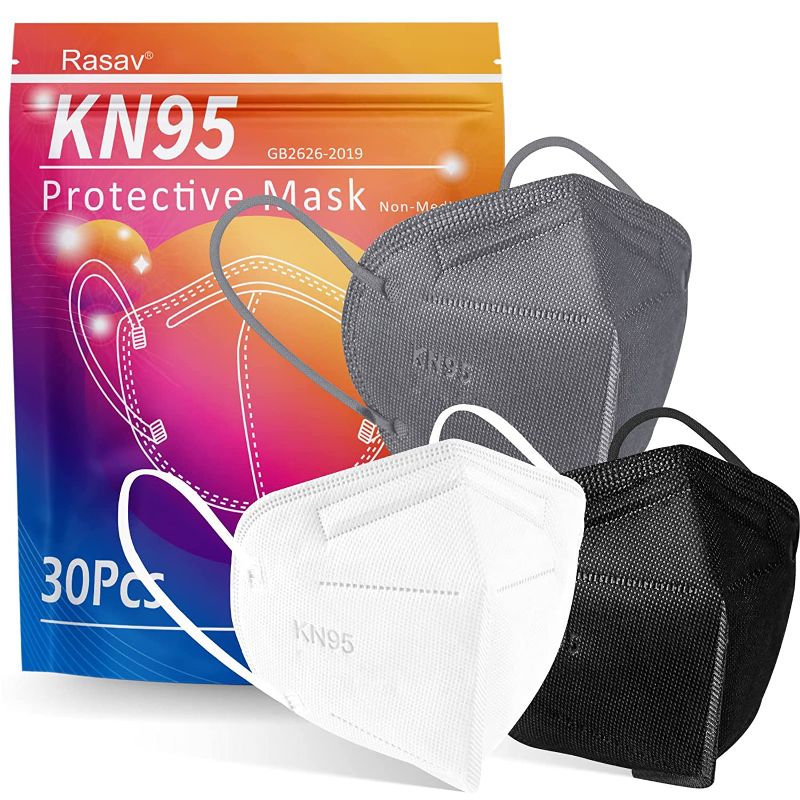 Photo 1 of 5 PACK: Rasav KN95 Face Masks, 30 Pack Comfortable 5 Layer Cup Dust Safety Mask, Protection KN95 Masks with Elastic Ear Loops for Women, Men
