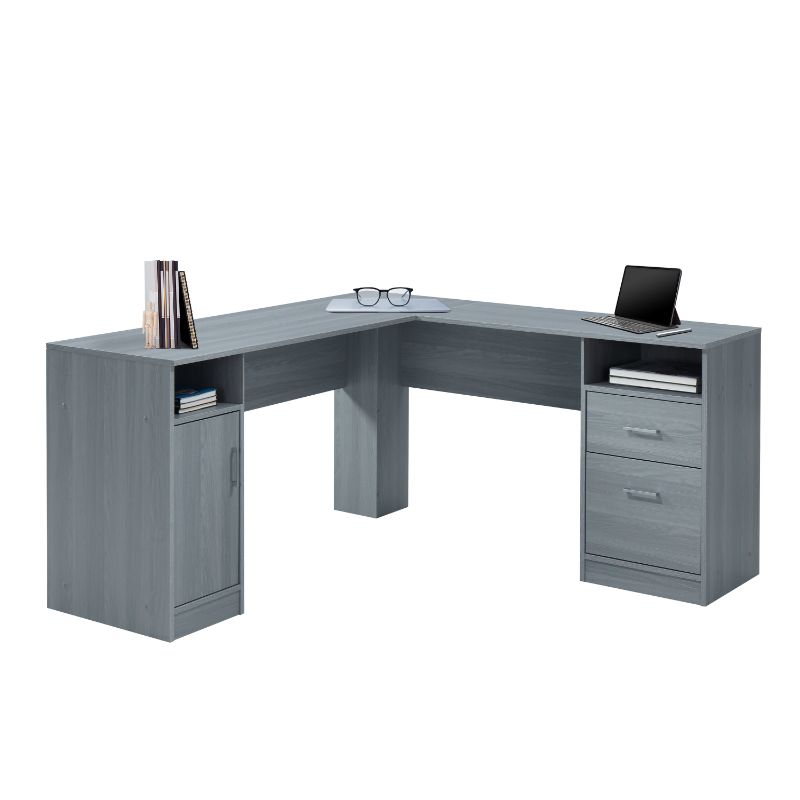 Photo 1 of **INCOMPLETE BOX 1 OF 2- Techni Mobili Functional L-Shape Desk with Storage, Grey
