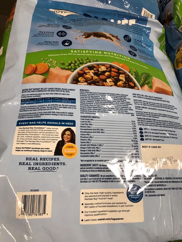 Photo 2 of BEST BY: 08/24/2023* 
Rachael Ray Nutrish Big Life Dry Dog Food for Big Dogs, Savory Chicken, Veggies & Barley Recipe, 40-Pound Bag
