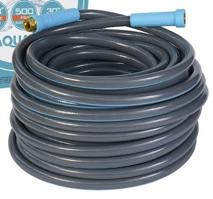 Photo 1 of Aqua Joe AJHD120-58 Heavy Duty 120-Foot by 5/8-Inch Inner Diameter Kink-Resistant Professional Cold Water Hose, 500-PSI Burst Rated, Gray
