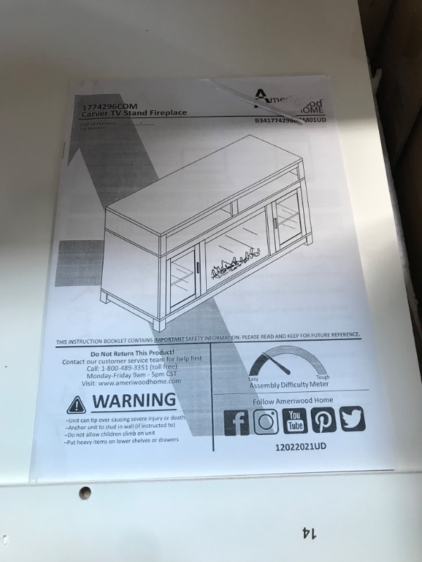 Photo 1 of (Major Damage - Parts Only) Carver Fireplace TV Stand up to 60", White
