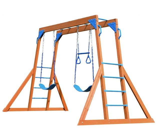 Photo 1 of (Incomplete - Parts Only) Hapfan Wooden Swing Sets for Backyard with Monkey Bars,2 Belt Swings,Trapeze,Ladder