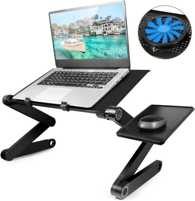 Photo 1 of 2021 Adjustable Laptop Bed Table Computer Stand, Laptop Notebook Stand Reading Holder with Large Cooling Fan & Mouse Pad for Couch/Recliner/Sofa (2021 LP-Black)
