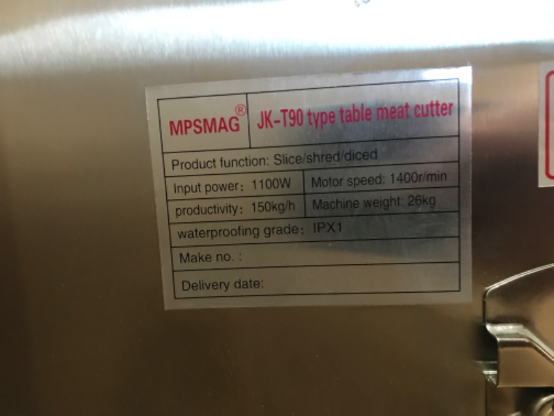 Photo 4 of ***MISSING THE BLADES*** MPSMAG Meat Slicer 1100W Meat Cutter Machine 330lbs/hr Electric Deli Food Slicer Meat Cutting Machine Meat Cutter Fresh Meat Shredded Fresh Meat Dicer Slicer Processing Machine
