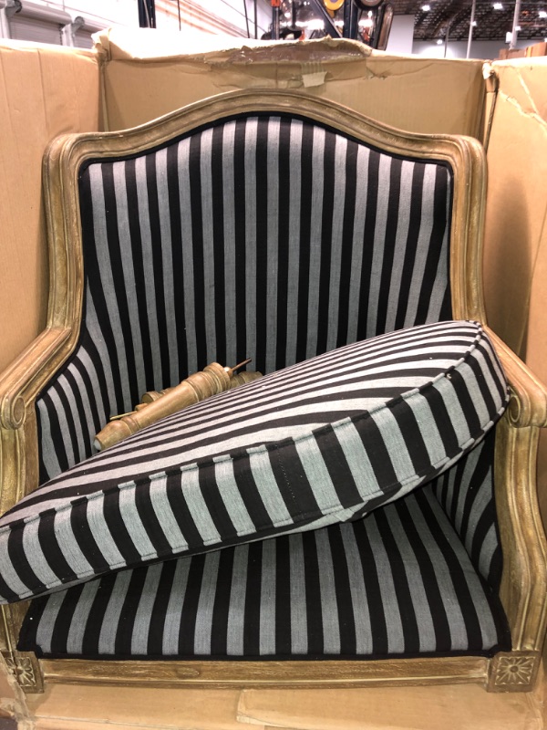 Photo 3 of Baxton Studio Charlemagne Traditional French Black and Grey Striped Accent Chair

