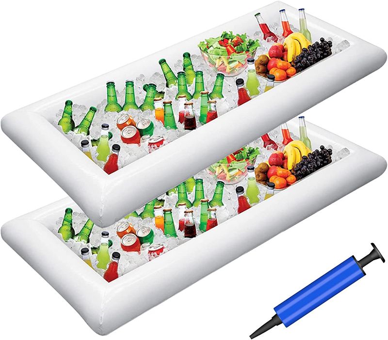 Photo 1 of 2 pk--Inflatable Serving Bar Salad Ice Tray Food Drink Containers - BBQ Picnic Pool Party Supplies Buffet Luau Cooler,with a Drain Plug