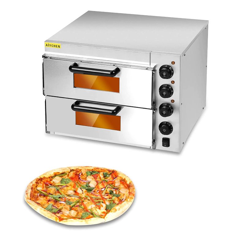 Photo 1 of 14 Inch Pizza Oven Stainless Steel Commercial Pizza Oven Double Layer With Timer 110V Electric Multifunction Toaster Grill Grill For Restaurant Home Party Pizza (3000W)
