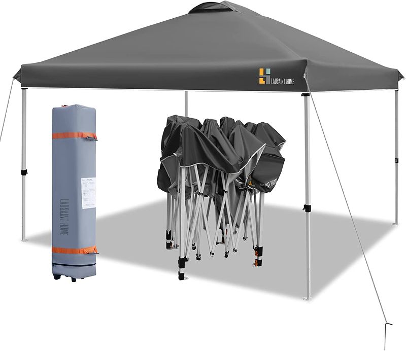 Photo 1 of 2022 LAUSAINT HOME 10'x10' Pop Up Canopy, Portable Folding Instant Canopy Tent with Roller Bag, 4 Sand Bags, Ez Up Outdoor Canopies, Quick Easy Setup Canopy, Grey
