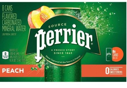 Photo 1 of BEST BY: 04/2023 -Perrier Peach Flavored Sparkling Water - 8pk/11.15 fl oz Cans-3 CASES

