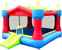 Photo 1 of Bounceland Inflatable Party Castle Bounce House Bouncer, 16 ft L x 13 ft W x 10.3 ft H, Basketball Hoop, Removable Sun Roof, UL Strong Blower included, Fun Slide and Bounce Area, Castle Theme for Kids
