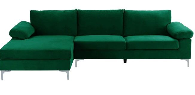 Photo 1 of *INCOMPLETE* Casa Andrea Milano LLC Modern Large Velvet Fabric Sectional Sofa L Shape Couch with Extra Wide Chaise Lounge, Green- BOX 1 OF 2 