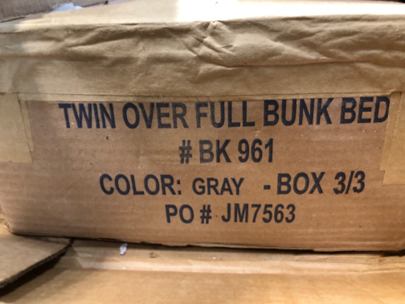 Photo 3 of **INCOMPLETE, BOX 3 OF 3 ONLY*** MISSING BOX 1 OF 3 , MISSING BOX 2OF 3
Dorel Living Airlie Solid Wood Bunk Beds Twin Over Full with Ladder and Guard Rail, Slate Gray
