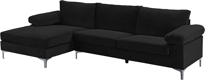 Photo 1 of (NOT FUNCTIONAL; INCOMPLETE; BOX2OF2; REQUIRES BOX1 FOR COMPLETION) Casa Andrea Milano llc Modern Large Velvet Fabric Sectional Sofa, L-Shape Couch with Extra Wide Chaise Lounge, Coal Black
