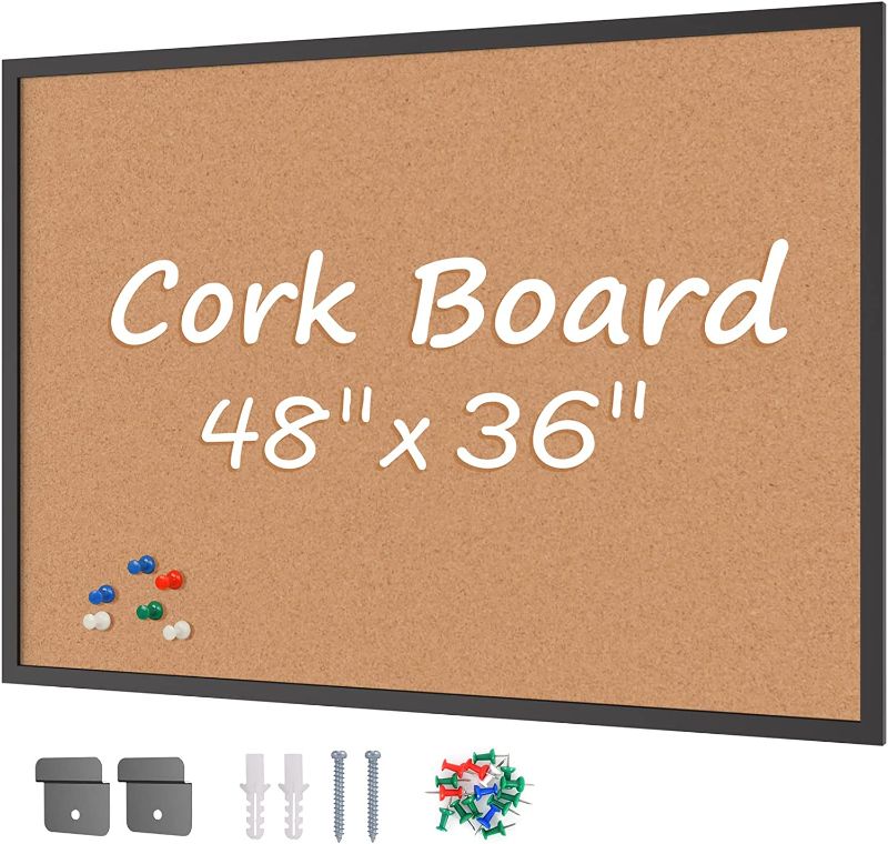 Photo 1 of DAMAGED: Board2by Cork Board Bulletin Board 36 x 48, Black Wood Framed 4x3 Corkboard, Office Board for Wall Cork, Large Wall Mounted Notice Pin Board with 18 Push Pins for School, Home & Office
