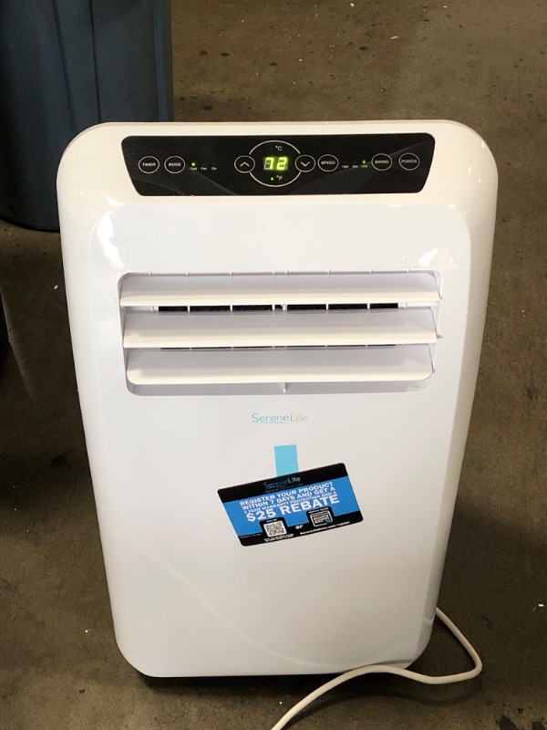 Photo 2 of USED! SereneLife SLPAC10 Portable Air Conditioner Compact Home AC Cooling Unit with Built-in Dehumidifier & Fan Modes, Quiet Operation, Includes Window Mount Kit, 10,000 BTU, White 13.39"D x 32.09"W x 17.45"H

