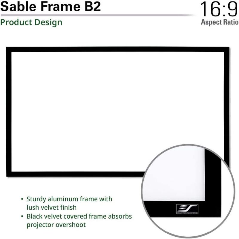 Photo 1 of *FRAME ONLY/* Elite Screens Sable Frame B2 120-INCH Projector Screen Diagonal 16:9 Diag Active 3D 4K 8K Ultra HD Ready Fixed Frame Home Movie Theater Black Projection Screen with Kit, SB120WH2