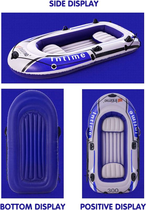 Photo 1 of 4 Person Inflatable Boat Canoe - 9FT Raft Inflatable Kayak with Air Pump Rope Paddle 2,3 or 4 Person Boat 
