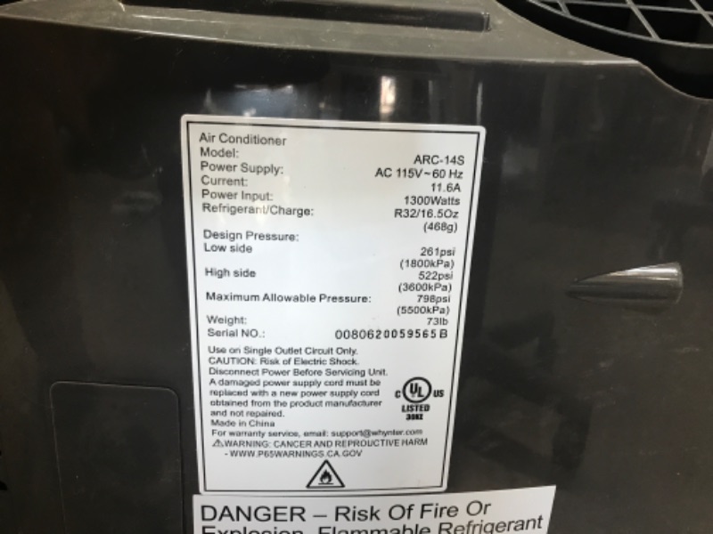 Photo 5 of ***PARTS ONLY*** Whynter ARC-14S Eco-friendly 14000 BTU Dual Hose Portable Air Conditioner, Platinum and Black, 101 Pts/Day Dehumidifying Capacity, 3 Fan Speeds, 500 sq. ft. Coverage, Carbon Air Filter
