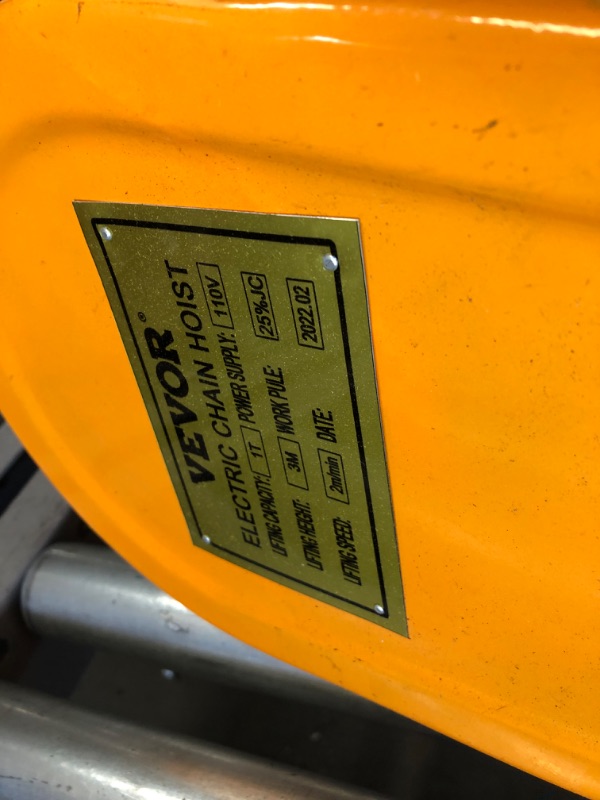 Photo 4 of (TORN-OFF POWERCORD; DENTED; SCRATCHED; MISSING STRAPS) VEVOR Electric Chain Hoist, 1100lbs Winch with 10FT Wired Remote Control, 110V Overhead Crane Garage Ceiling Pulley, 1300W Lifting Power System w/Emergency Stop Switch, 15 Feet Max. Pulling Height
