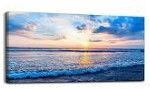 Photo 1 of (CRACKED/WARPED FRAME; DETACHED FRAME BEAM) beach canvas wall art for living room bedroom home decorations sunrise blue ocean 30" x 59"