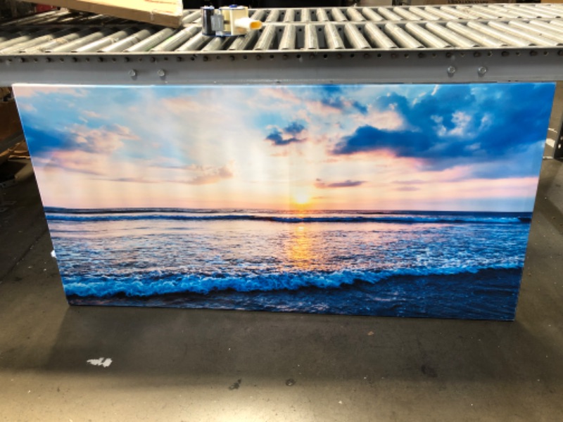 Photo 2 of (CRACKED/WARPED FRAME; DETACHED FRAME BEAM) beach canvas wall art for living room bedroom home decorations sunrise blue ocean 30" x 59"