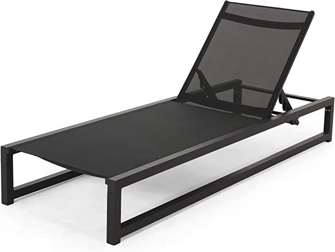Photo 1 of (SCRATCHED; DAMAGED CORNER) Christopher Knight Home Vivian Outdoor Aluminum Chaise Lounge with Mesh Seating, Black, 77"D x 26.5"W x 10.5"H

