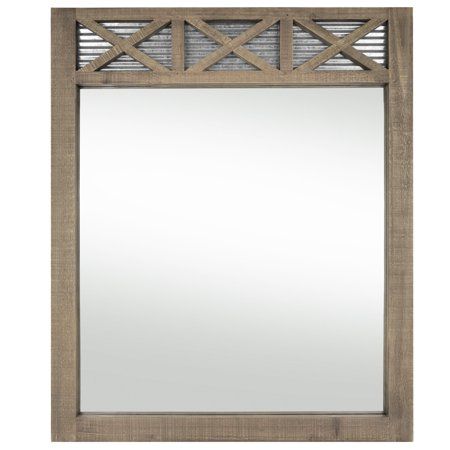 Photo 1 of Autumn Alley Wood Barn Door Large Rustic Farmhouse Mirror with Galvanized Metal Accents – 28 X 34 inches 