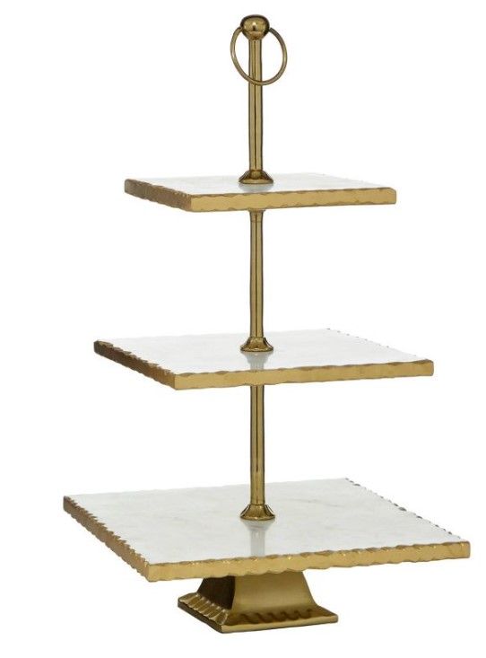 Photo 1 of 3 Tier Square Aluminum and Marble Tray Stand Gold/White - Olivia & May

