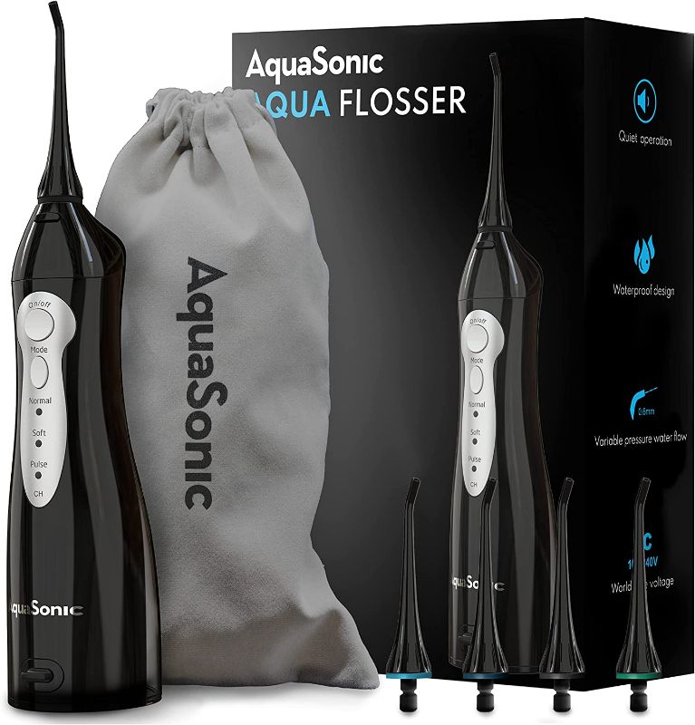 Photo 1 of Aquasonic Aqua Flosser - Professional Rechargeable Water Flosser with 4 Tips - Oral Irrigator w/ 3 Modes - Portable & Cordless Flosser - Kids and Braces - Dentist Recommended.
