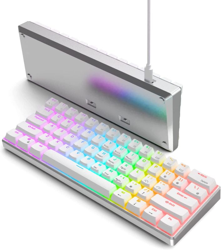 Photo 1 of 60% Mechanical Keyboard RK61 Pro, RK ROYAL KLUDGE Wireless Gaming Keyboard Aluminum Frame, BT/Wired RGB Keyboard Bluetooth, PBT 61 Keys Mechanical Keyboard Hot Swappable, Gateron Red Switch, White.
