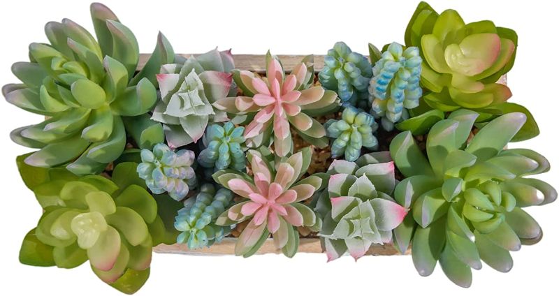 Photo 1 of 8" x 4.5"Farmhouse Artificial Succulent Plant in Wood Pot.Realistic Faux Plant for Bedroom/Shelf/ Desk/Decor
