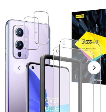 Photo 1 of  Vanzon OnePlus 9 Screen Protector, 6.55 inch 2 Pack Tempered Glass Screen Protector and 2 Pack Camera Lens Protector, 9H Hardness - HD, Bubble-Free - Scratch Resistant
