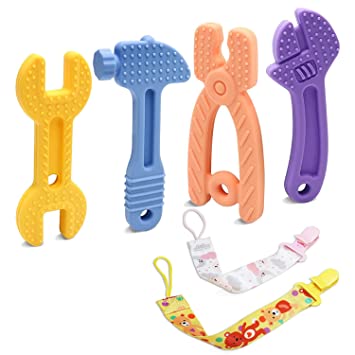 Photo 1 of [Upgraded] SEMSOIIO Baby Teething Toys for 0-6 Months 6-12 Months, Freezer BPA Free Silicone Baby Molar Teether Chew Toys-4 Pack
