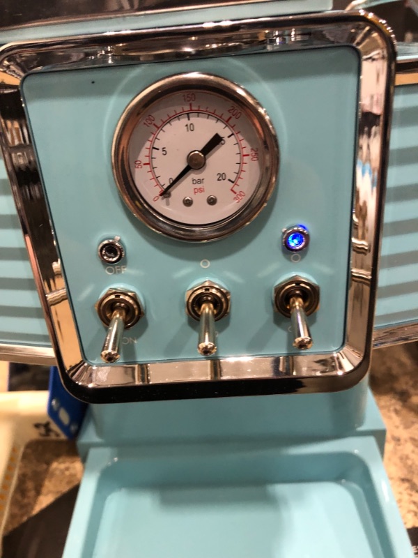 Photo 3 of 2- Cup Blue Espresso Machine with Retro Design