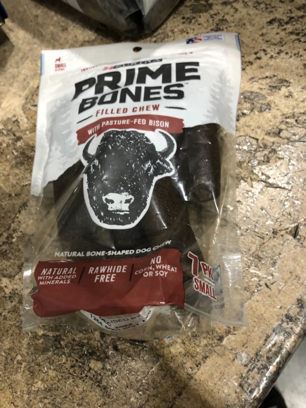 Photo 2 of **exp: dec 2022** Prime Bones Filled Chew, with Pasture-Fed Bison, Small, 7 Pack - 7 chews, 11.2 oz