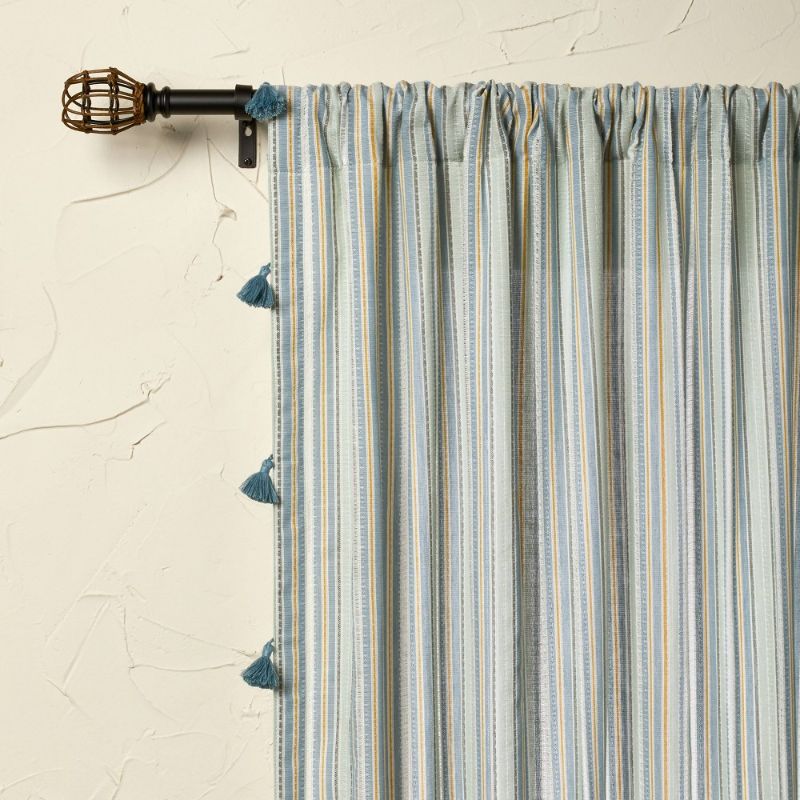 Photo 1 of 1pc 50"x84" Light Filtering Woven Stripe Curtain Panel Blue - Opalhouse™ Designed with Jungalow™
