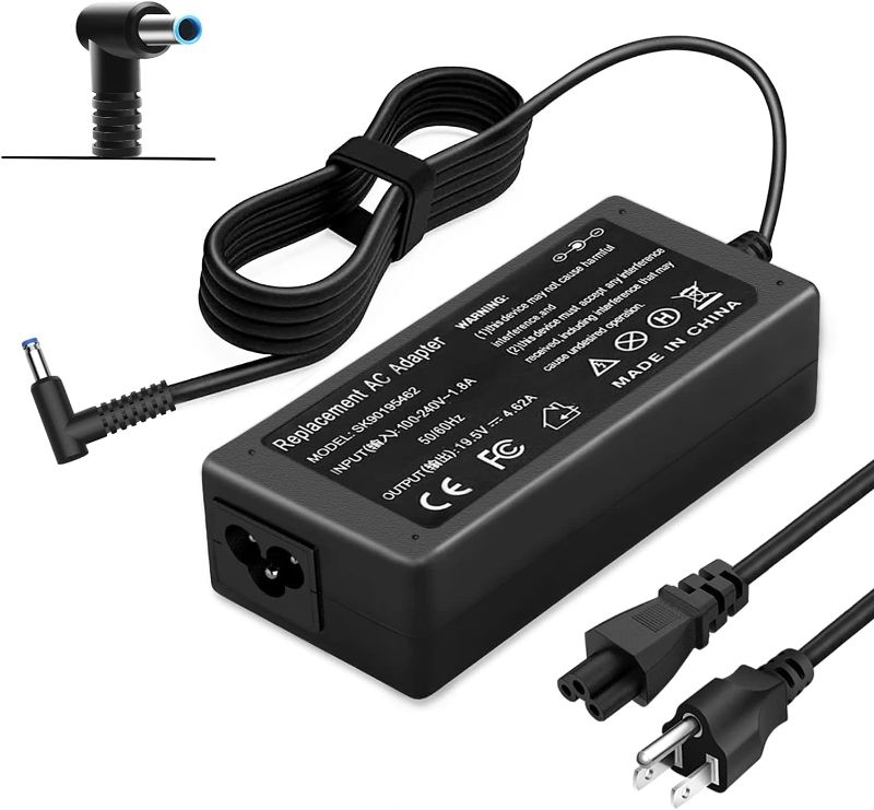 Photo 1 of 90W 19.5V 4.62A AC Adapter Laptop Charger for HP Envy Touchsmart Sleekbook 15 17 M6 M7 Series, HP Spectre X360 13 15, HP Pavilion 11 14 15 17 741727-001 740015-001 854117-850 Power Supply Cord Plug
