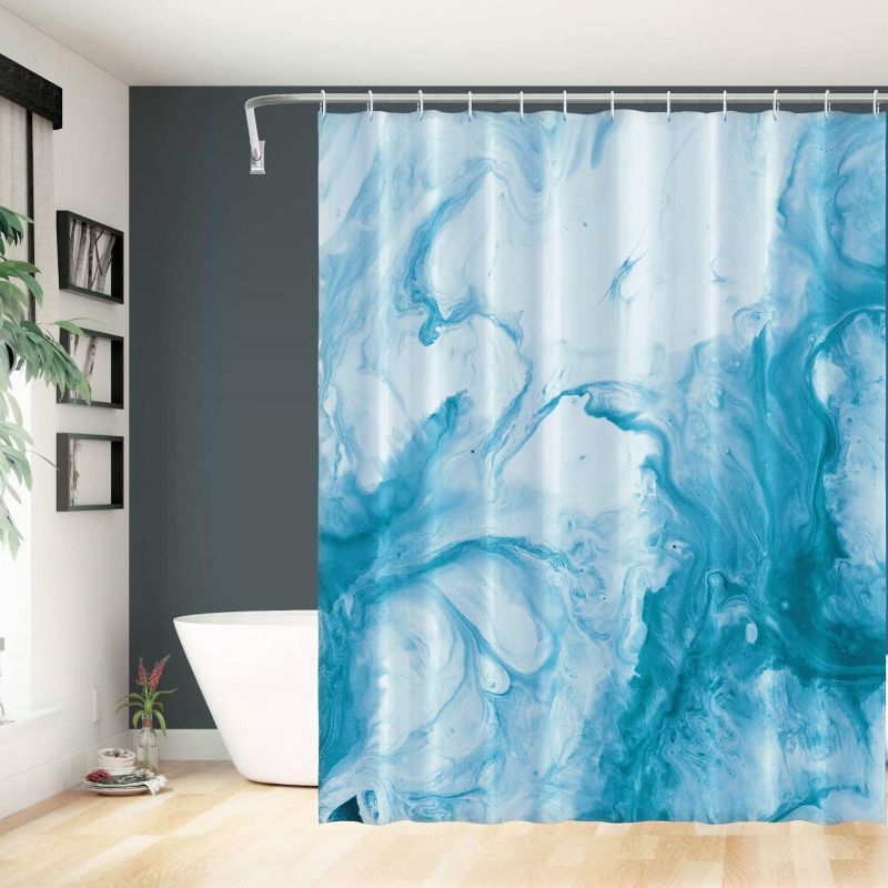 Photo 1 of ( 2 Pack)Marble Shower Curtain for Bathroom Waterproof Fabric Cloth Liner 72"x72" Blue Print Design with 12 Hooks Flooreal.
