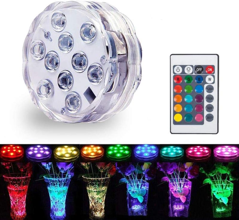 Photo 1 of FreeLif Submersible LED Lights with Re-Mote Control, 16 Colors Changing Waterproof LED Tea Lights, Pool lamp Battery Operated Underwater Pond Lights for Aquarium Garden Wedding Party (1-Pack).