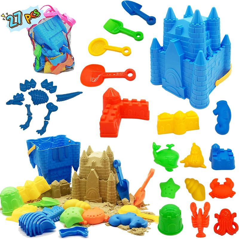 Photo 1 of 27 Pieces Beach Sand Toy Set for Kids, Castle Molds, Sand Molds, Beach Bucket, Beach Shovel Tool Kit, Toys for Toddlers, Indoor and Outdoor Play, Gift (1) Additional mesh bag included.
