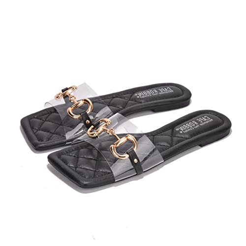 Photo 1 of Cape Robbin Lyons Sandals Slides for Women, Clear Womens Mules Slip on Shoes with Links - Black Size 7
