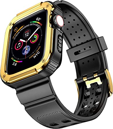 Photo 1 of Mesime Bands Compatible with Apple Watch Band 44mm 42mm 40mm 38mm with Rugged Bumper ShockProof Protective Case Cover, Soft TPU Bands for iWatch Series 6/5/4/3/2/1/SE for Men/Women
