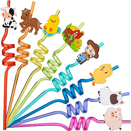 Photo 1 of 24Pcs Farm Party Straws, Farm Party Favors,8 Designs for Birthday Party Decoration. Drinking Straws Party Supplies Gift with 2 Cleaning Brushes
