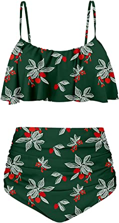 Photo 1 of Angerella Women's High Waisted Bikini Flounce Top Bathing Suits Swimwear Size L
