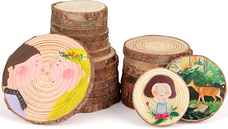 Photo 1 of 2 Pack of Narremcoy 48 Pcs Unfinished Natural Wood Slices 1.2-3.1 Inch Mix Wooden Slices for Crafts Without Perforation Craft Kit Wood with Bark Circle Crafts Tree Slices DIY Handicrafts
