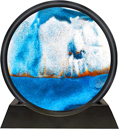 Photo 1 of 3D Mobile Hourglass Creative Decorations Dynamic Art Sand Painting Surface Suitable for Office Large Seat Surface Home Art Ornaments (Blue 7 Inch)
