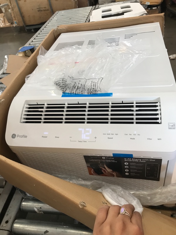 Photo 4 of Smart Window Air Conditioner with 8000 Cooling BTU, 350 sq. ft. Cooling Area, 205 CFM, Remote Controller, 120 Volts, Built-In WiFi, Ultra Quiet, Flex-Depth, Dry Mode, Eco Mode, Works with Google Assistant, Works With Alexa, Full Window View in White 
GE P