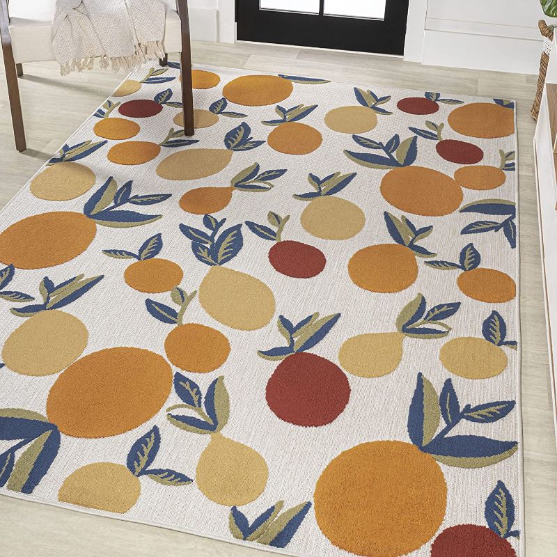 Photo 1 of JONATHAN Y AMC118A-5 Limone Bold Lemon High-Low Indoor Outdoor Area-Rug, Tropical Coastal Casual Easy-Cleaning,Bedroom,Kitchen,Backyard,Patio,Non Shedding, 5 X 8, Orange/Beige/Cream
