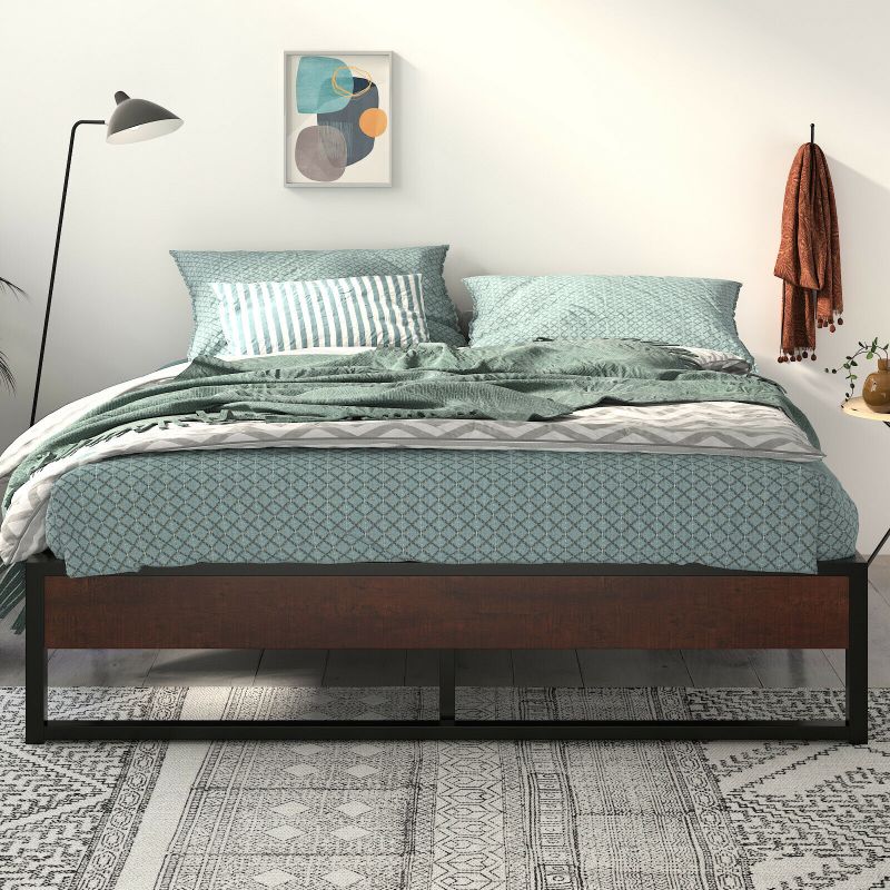 Photo 1 of parts only ! 14'' King Size Metal Platform Bed Frame with Rustic Wood & Reverse Holes
