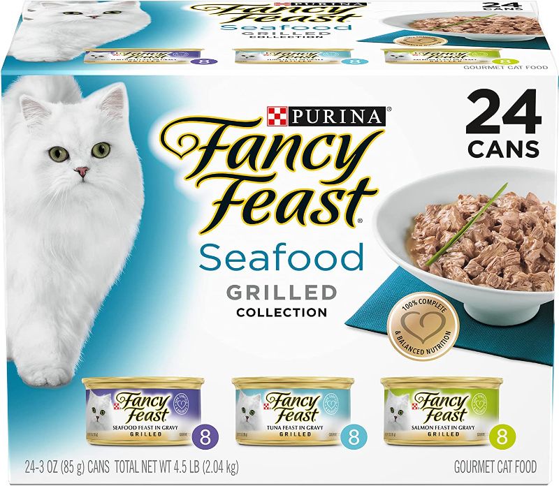 Photo 1 of **EXPIRES MARCH 2024**Purina Fancy Feast Gravy Wet Cat Food Variety Pack, Seafood Grilled Collection - (24) 3 oz. Cans
